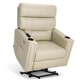 MCombo Triple Motor Oversized Lay Flat Power Lift Recliner Chair with Infinite Position, for 380lbs and Heights 5'7''-6'6" Big and Tall People, Adjustable headrest, Faux Leather R7177 (Cream White) MCombo