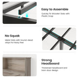 AOGLLATI Farmhouse Full Size Bed Frame with 4 Storage Drawers and Charging Station, Wooden Full Bed Frame with Hidden Space Bookcase Headboard and Led Lights & Metal Slats, Gray AOGLLATI