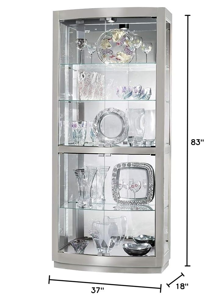 Howard Miller Campbell Curio Cabinet II, Illuminate Storage Cabinets - Metal Pad Lock with Halogen Lights - Silver Finishing Best for Decorative Items, Living Room, Office & Home Decor Howard Miller