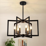 6-Light Black Chandelier, Farmhouse Dining Room Light Fixture, Large Modern Chandelier, Geometric Industrial Metal Hang Lighting Fixture for Foyer Entryway Kitchen Over Table Hallway Living Room Bairth