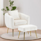 GODECOR Velvet Accent Chair Set,Modern Barrel Chair with Ottoman,Club Chair Reading Armchair with Lumbar Pillow for Living Room/Bedroom/Study Room/Home Office,White GODECOR