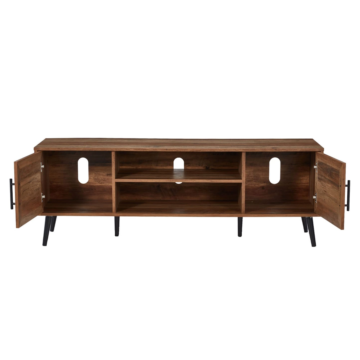 JOMEED Mid Century Modern Wooden TV Stand Entertainment Center Console with Open Shelving and 2 Cabinets for Televisions up to 65 Inches, Walnut - WoodArtSupply