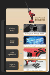 Cordless Reciprocating Saw for Home & Outdoor Use, 2×2.0Ah Batteries, Variable Speed, Red Compact Saw Kit with Blades for Wood/Metal/PVC Cutting – Ideal for DIYers & Gardeners in All Seasons SKOVENSY