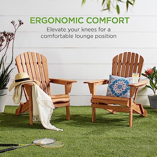 Best Choice Products Folding Adirondack Chair Outdoor Wooden Accent Furniture Fire Pit Lounge Chairs for Yard, Garden, Patio w/ 350lb Weight Capacity - Natural