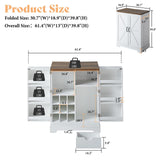 AMERLIFE 61" Farmhouse Bar Cabinet with 9 Wine Racks, Folding Storage Wine Liquor Cabinet, Expandable Coffee Bar Station with Drawer, Mini Bar, Home Bar for Kitchen Dining Room, Rustic White AMERLIFE