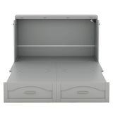 Harper & Bright Designs Full Size Murphy Bed Cabinet Wall Bed Chest with Storage Drawer,USB,Charging Station, Wood Murphy Bed Frame for Home Office or Small Room-Gray Harper & Bright Designs