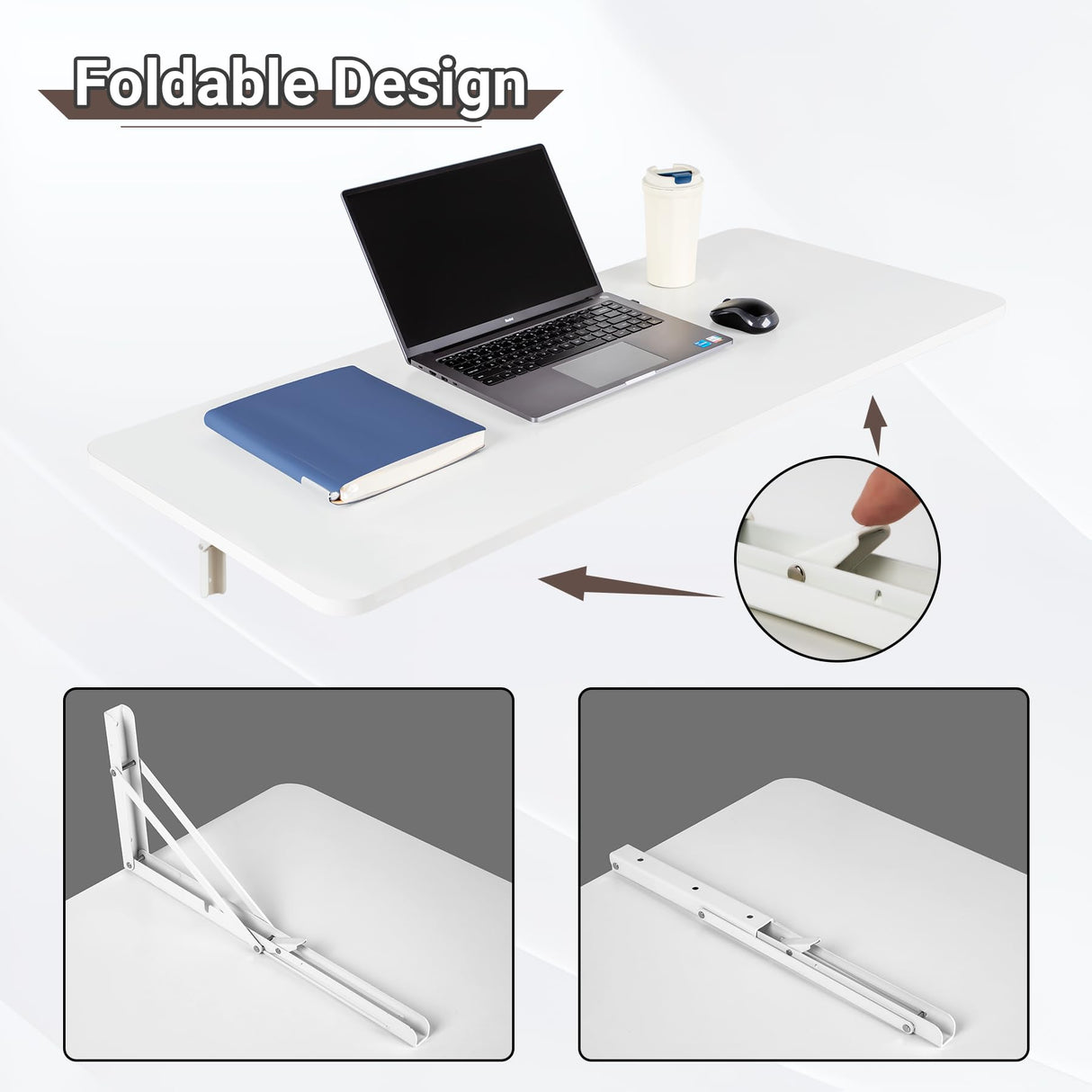 Neoaider Wall Mounted Folding Table 47.2”L x 19.7”W, Laundry Folding Table with Heavy Duty Metal Collapsible Shelf Brackets, 220 LBS Capacity, Wall Mounted Desk Fold Down for Small Spaces Neoaider