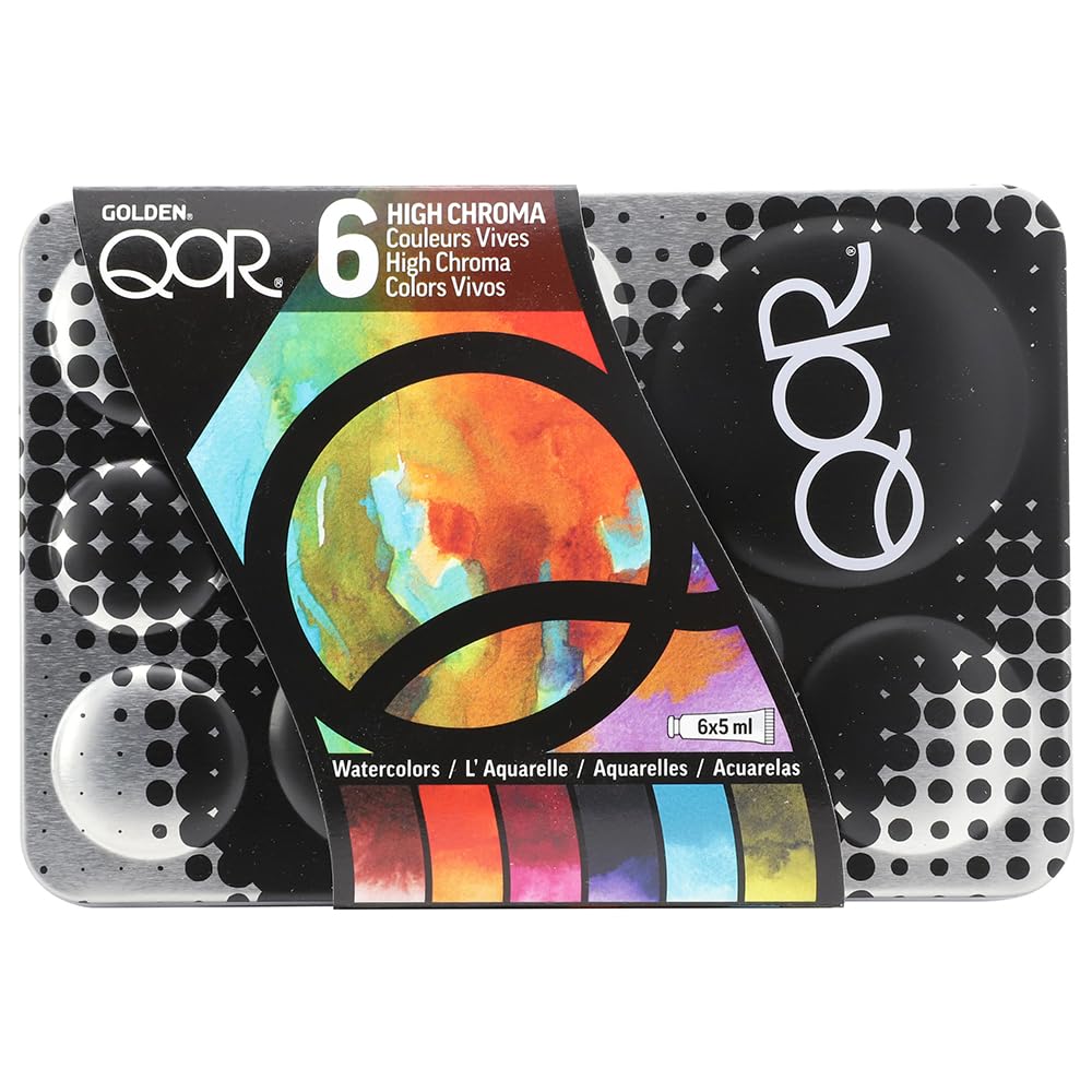 QoR High Chroma 6 Set by GOLDEN, 6 x 5 ml tubes, Professional Watercolor Paint Set Golden Artist Colors
