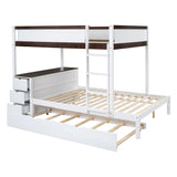 Harper & Bright Designs Full Over Full Bunk Bed Twin Size Trundle, Wood Full Bunk Bed with USB Ports, Storage and Desk, White+Walnut Harper & Bright Designs