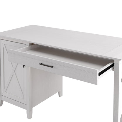 Bush Furniture Key West Computer Desk with Storage | Farmhouse PC Table for Home Office in Pure White Oak | 54W x 24D - WoodArtSupply