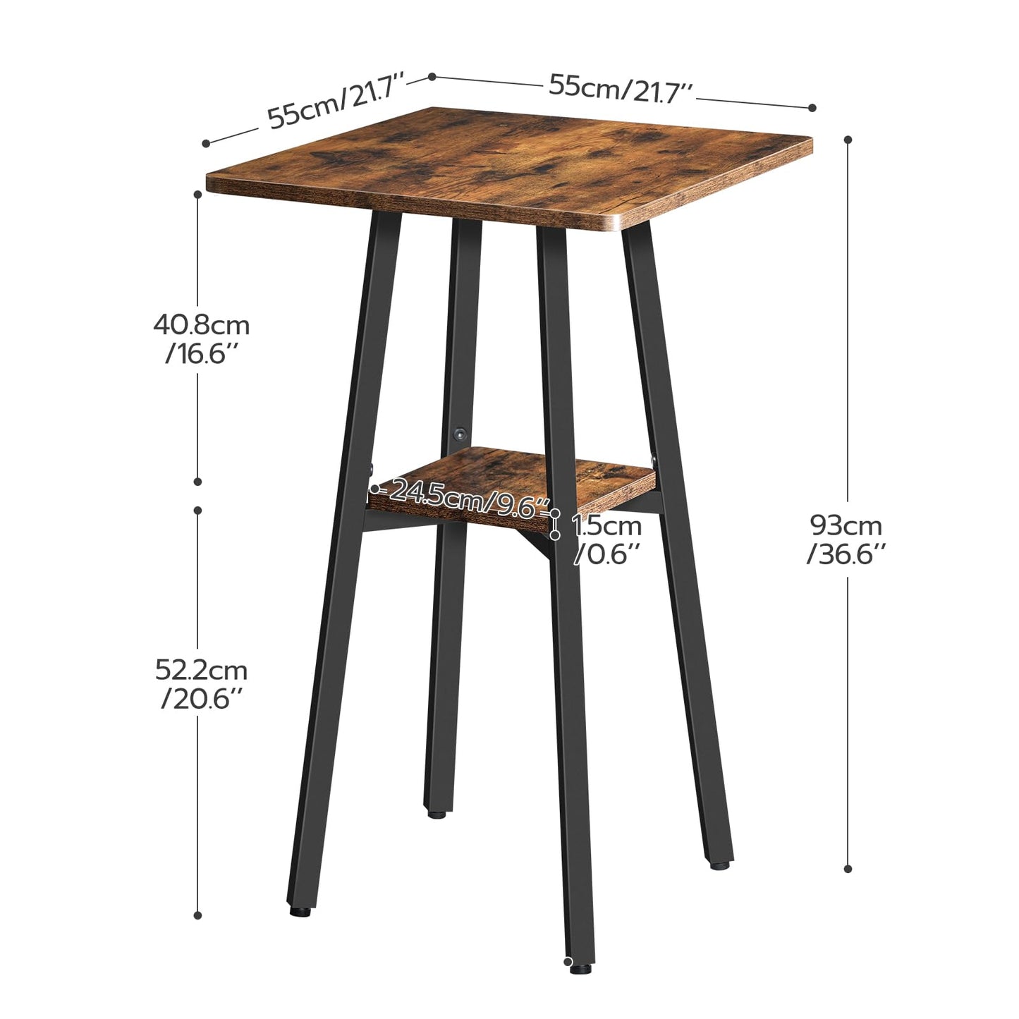 HOOBRO Rustic Brown 2-Tier High Top Pub Table with Storage and Easy Assembly - WoodArtSupply