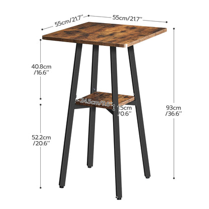 HOOBRO Rustic Brown 2-Tier High Top Pub Table with Storage and Easy Assembly - WoodArtSupply