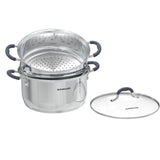 SUNHOUSE - 3.3 Quarts Steamer Pots With Lid 2-Tier Multipurpose Stainless Steel Steaming Pot Cookware For Vegetable, Dumpling, Sauce, Food - Triple Bottom, Measurement Line Sunhouse