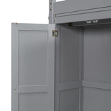 Contemporary Gray Full Size Loft Bed with Integrated Wardrobe and Storage, LED Light & Guardrails Tdewlye