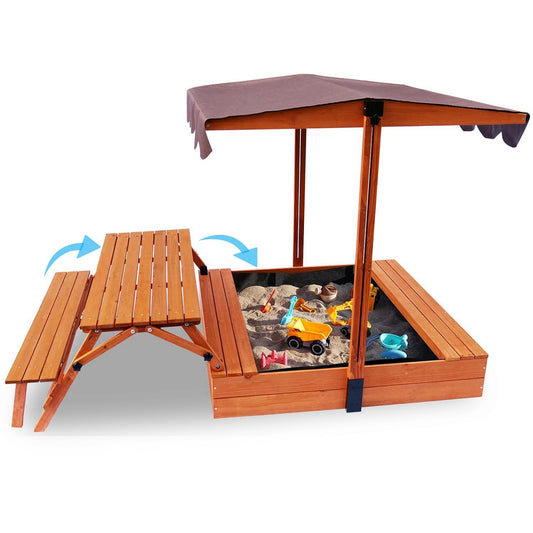 Sand Box Kids Sandbox Outdoor with Lid Cover with Kids Picnic Table Foldable Sand Pit - WoodArtSupply