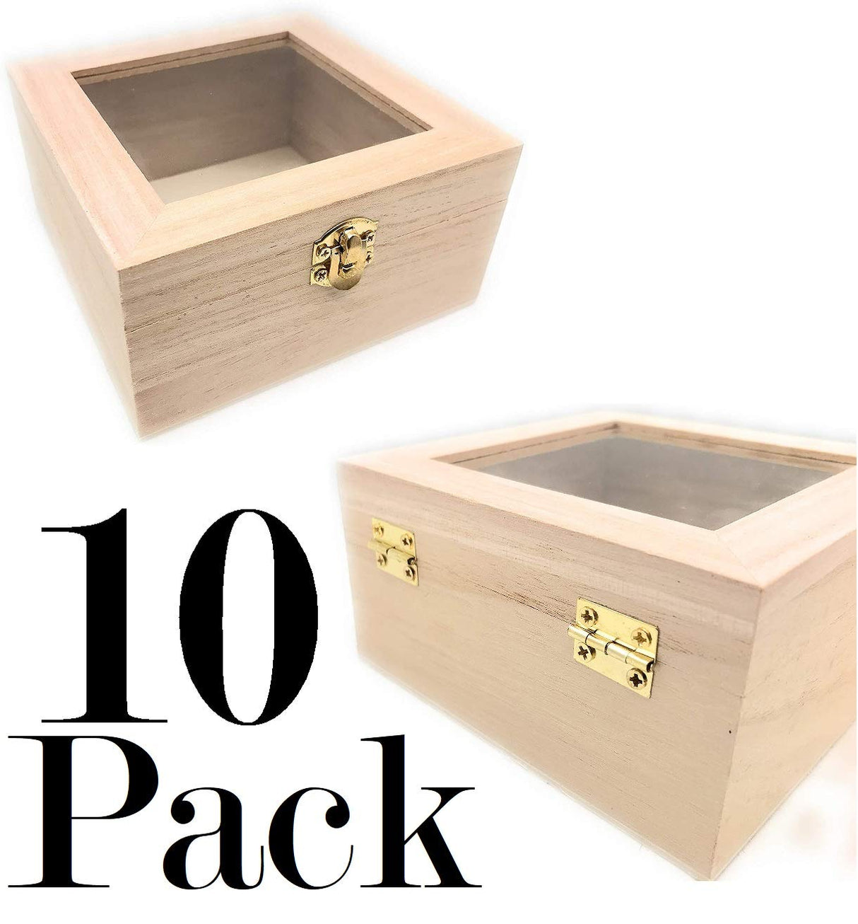 10 pc Set Unfinished Wood Craft Box with Window for Arts, Crafts and Birthday Party Favor DIY Oojami