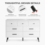 DWVO White 7 Drawer Dresser, 47" W Large Double Dresser Chest of Drawers, Modern Wood Storage Dresser Organizer with Black Metal Handles & Anti-Tipping Device for Hallway, Entryway DWVO