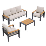 Aoxun Aluminum Outdoor Patio Furniture Set, 5 Seats Outdoor Sectional with Coffee Table, Patio Conversation Sets with Upgraded Armrests and Cushions for Backyard, Garden and Poolside（Grey） Aoxun