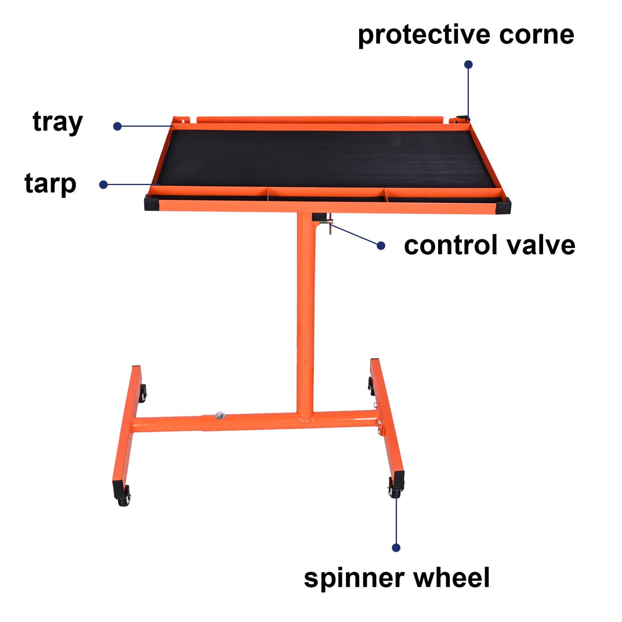 Aain Mechanic Rolling Tool Tray with Drawer Work Table, 34.25-46.85 in, Orange Aain