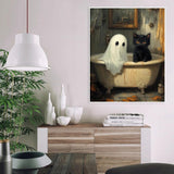Halloween Paint by Numbers Kit for Adults, Ghost Oil Painting by Numbers with Brushes, Black Cat Art and Crafts Canvas Kit for Beginner Home Decor 16x20 inch / 40x50 cm Clendo
