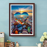 HSENJT 5D Diamond Painting Kits Beach Love for Adults Beginners,Sea Stone DIY Diamond Art,Love Heart Stone Paint with Round Diamonds for Home Wall Decor Gift(30x40cm/11.8X15.7Inch) HSENJT