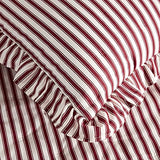 CHIXIN Ticking Stripe Ruffle Skirt Bedspread Queen Size - 30" Long Drop, Shabby Chic Style, Lightweight Bedding Cover, 3 Piece Set, Burgundy Red CHIXIN