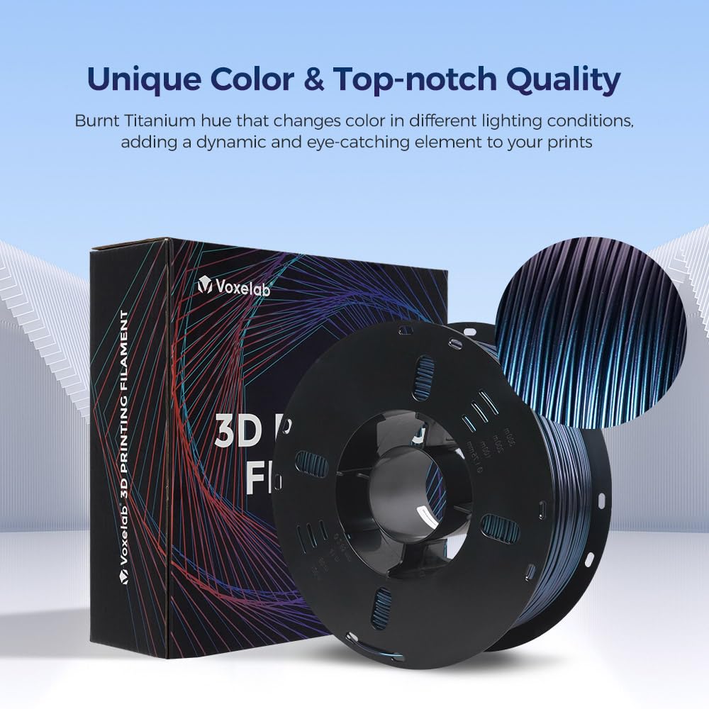 VOXELAB 3D Printer Filament, 1.75mm PETG Burnt Titanium Filament, Dimensional Accuracy +/- 0.02 mm, 3D Printing Material 1kg/ Spool, Fit Most FDM 3D Printers, Burnt Titanium Voxelab