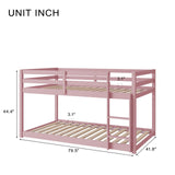 CNANXU Twin Low Bunk Bed,Twin Loft Bed with Ladder for Boys and Girls, Wood Loft Bed Twin Over Twin Bunk Bed Frame with Full Length Guardrail Multifunctional Design,Wooden Slat Support (Pink) CNANXU