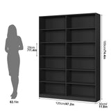 FACBOTALL Bookshelf and Bookcase, 6-Tier Double Wide Bookshelves, Freestanding Display Storage Shelves, Tall Bookcases for Home Decor Bedroom, Living Room, Home Office,Black FACBOTALL