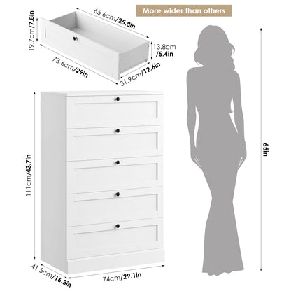 HOSTACK 5 Drawer Dresser for Bedroom, 43.7" Tall Dresser & Chest of Drawers, 29" W Drawer Chest with Metal Handles, Wood Vertical Dresser Storage Cabinet for Living Room, Hallway, Entryway, W - WoodArtSupply