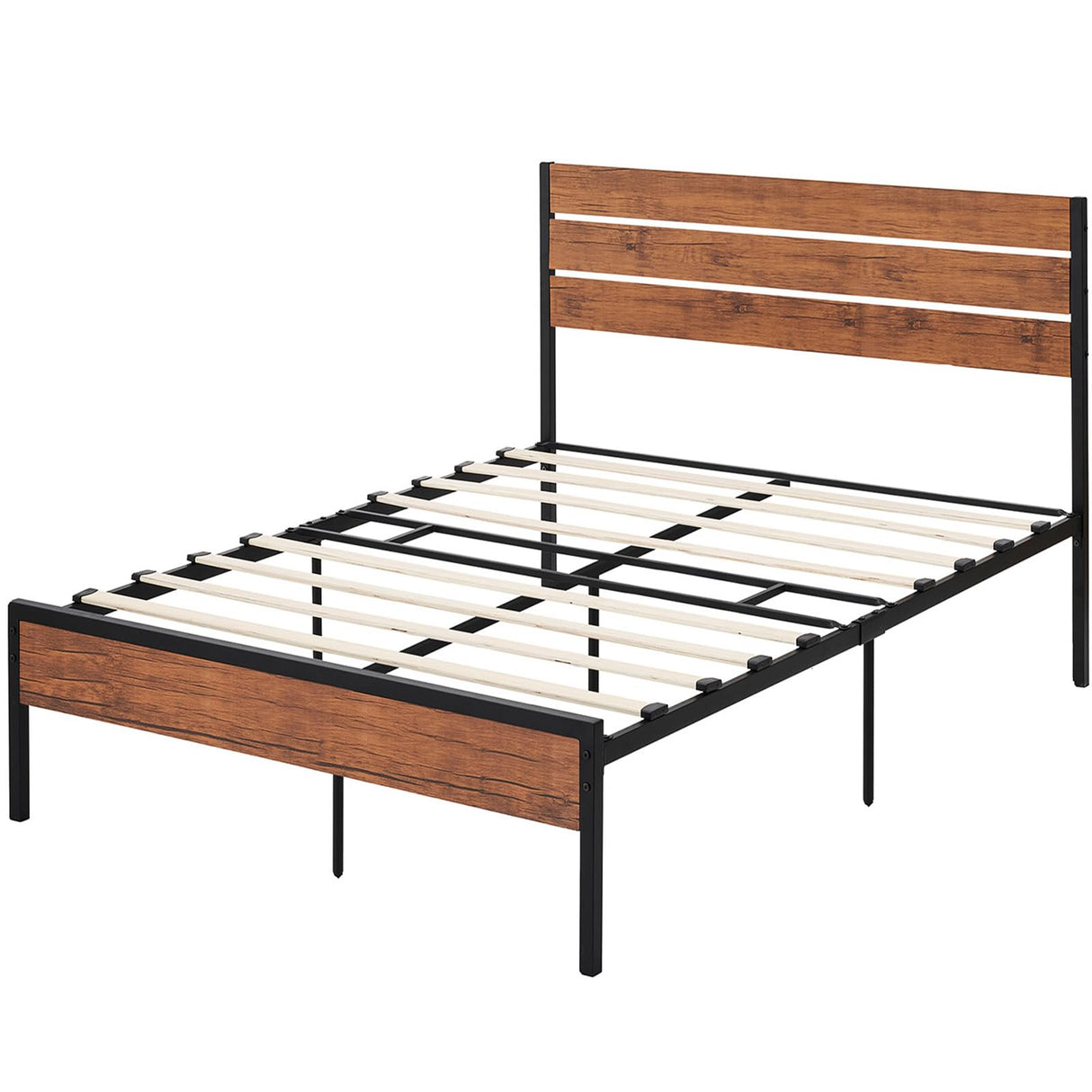 SunnyFurn Rustic Full Bed Frame with Headboard,Metal Platform Farmhouse Bed Frame Wood Slat,Sturdy Heavy Duty Bed Frame,No Box Spring Needed,Easy Assembly,Under Bed Storage, Rustic Brown, Full Size SunnyFurn