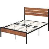 SunnyFurn Rustic Full Bed Frame with Headboard,Metal Platform Farmhouse Bed Frame Wood Slat,Sturdy Heavy Duty Bed Frame,No Box Spring Needed,Easy Assembly,Under Bed Storage, Rustic Brown, Full Size SunnyFurn