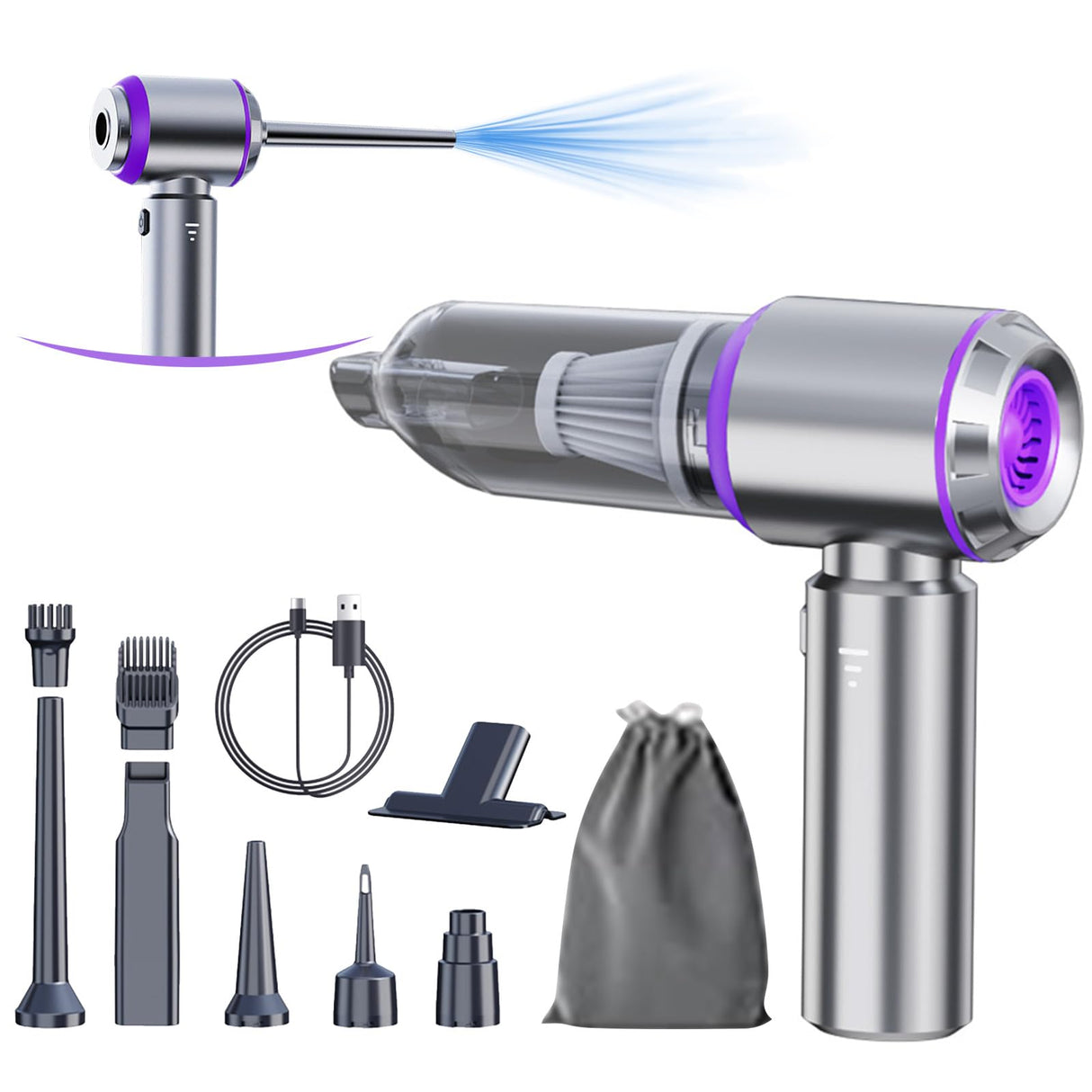 Car Vacuum Portable Cordless 20000PA High power Mini Vacuum Cleaner 4-in-1 Compressed Air Duster & Air Blower & Pump Hand Held Vacuum with Brushless Motor for Car, Home, Office,Camping (Purple) houscly