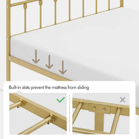 Yaheetech Antique Gold Victorian Metal Platform Bed Frame with Storage and High Headboard Yaheetech