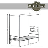 Weehom Twin Canopy Bed Frame with Headboard and Footboard, 4 Posters Metal Bed Frame, No Box Spring Needed, Mattress Foundation Platform Bed for Kids and Adults, Black Weehom