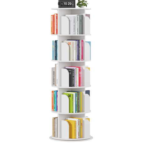 Rotating Bookshelf Tower 5 Tier,Spinning Bookcase, Revolving 360 Book Shelf Narrow Tall Bookcase, Vertical Turning Round storage Bookshelf ,Book Shelf Organizer for Bedroom, Living Room, White hhgrapehh