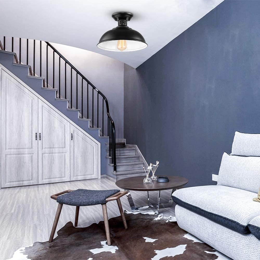 HMVPL Semi Flush Mount Ceiling Light Fixture, Farmhouse Light Fixtures, Black Outdoor Close to Ceiling Light for Porch, Entryway, Hallway, Foyer, and Gazebo HMVPL