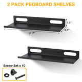 Metal Pegboard Shelf Set - 2Pack 11.7" Peg Board Shelving Racks Black Accessories Display Trays Tool Tiered Shelves for Office Craft Garage Kitchen Bathroom Pegboard Organization System (Medium) G.CORE