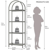 Kogven Bookshelf Arched Bookcase, Industrial Curved Metal Book Shelves, 72" Tall Freestanding Open Storage Shelf Display Rack for Living Room Home Office, Rustic Brown, 4-Tier Kogven