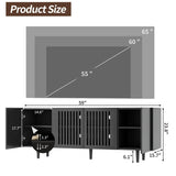 ROMMAK Boho TV Stand for 55-65 Inch TV, 4 Doors, Entertainment Center with Adjustable Shelf, TV Console with 4 Cabinets, Media Console, Solid Wood Feet, Cord Holes for Living Room, Bedroom, Black ROMMAK