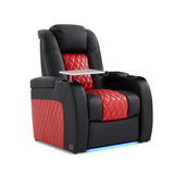 Weilianda Home Theater Seating, Top Grain Leather Movie Seats Recliner Chair, Zero Gravity Reclining Gaming Sofa with Power Headrest 7 Colors Ambient Lighting Single Seat Black Dark Red Weilianda