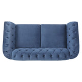 LEVNARY Velvet Sofa, Chesterfield Tufted Upholstered 2 Seater Couch, Modern Loveseat Couch Classic Furniture for Living Room Bedroom (Blue) LEVNARY