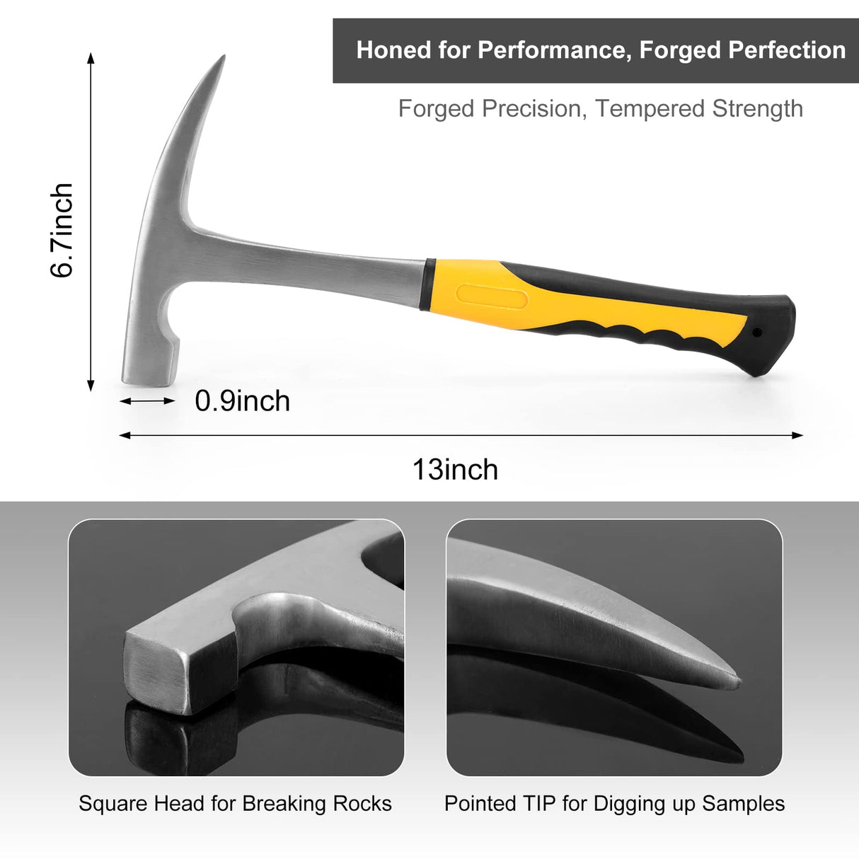 MYSTERYSTONE 23 Pieces Rock Hammer Kit for Rock Hounding, Complete Great Bundle including Steel Rock Pick Hammer,3-Pieces Heavy Duty Chisel Set,Updated Mussette Bag and Many More Mysterystone