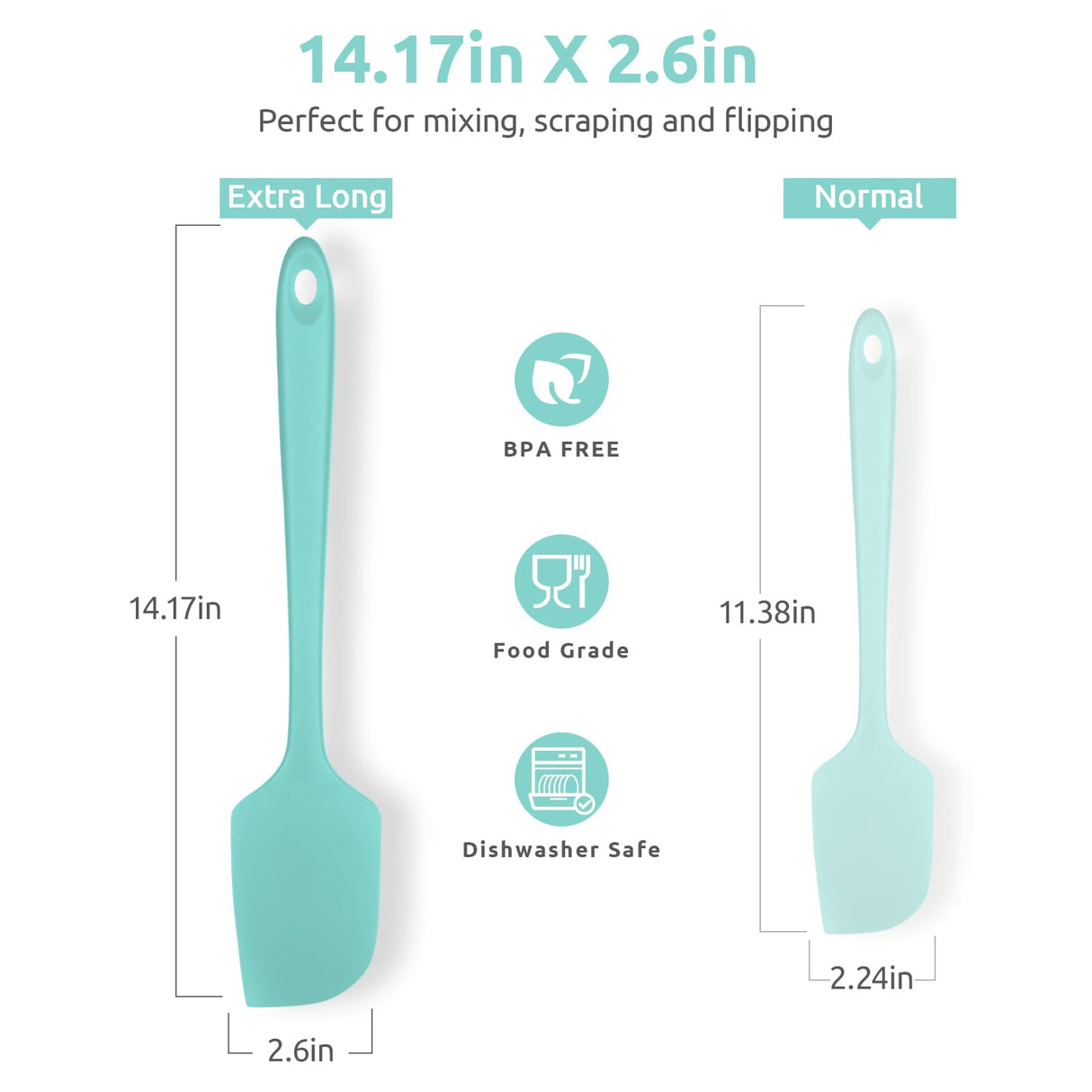 14in Extra Large Silicone Spatula: U-Taste 600ºF Heat Resistant Flexible Silicon Mixing Stirring Cooking Scraping Baking Bowl Scraper Seamless Spreader for Kitchen Nonstick Cookware (Aqua Sky) U-Taste
