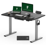 FLEXISPOT EN2 Electric Stand Up Desk 48 x 30'' Whole-Piece Desktop Standing Desk Standing Height Adjustable Desk with Desk Clamp Power Strip, Cable Management (Gray Frame + 48" Black Top, 2 Packages) FLEXISPOT