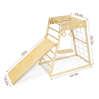 Climber,Indoor Playground Wood Toddler Playset Montessori 7-in-1 with Jungle Gym, Ramp, Slide, Swing, Swedish Ladder, Monkey Bars, Rope Ladder, Rock Wall Dome for Kids Ages 1-6 New - WoodArtSupply