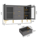Auromie Sideboard Buffet Cabinet with 3 Drawers, Kitchen Storage Cabinet with LED Light, Coffee Bar Cabinet with Adjustable Shelf,Modern Organizer Cabinet with Door (Grey) Auromie