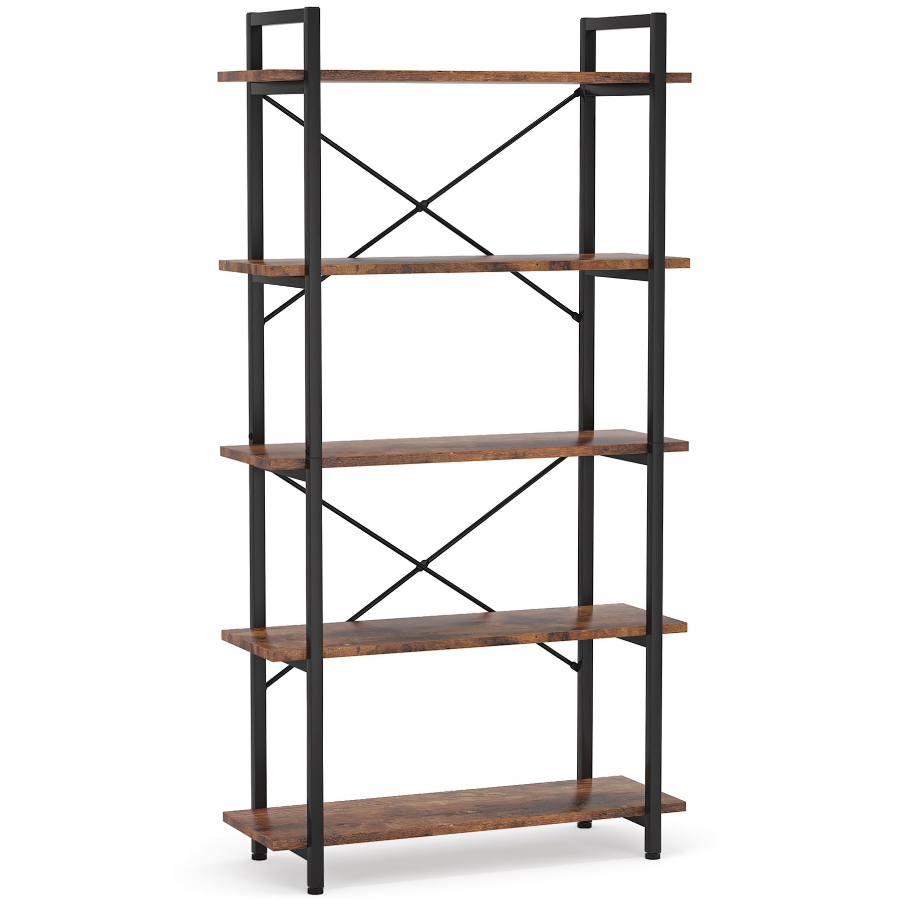 Tribesigns Industrial Rustic 5-Tier Bookshelf with Metal Frame for Living Room and Home Office - WoodArtSupply