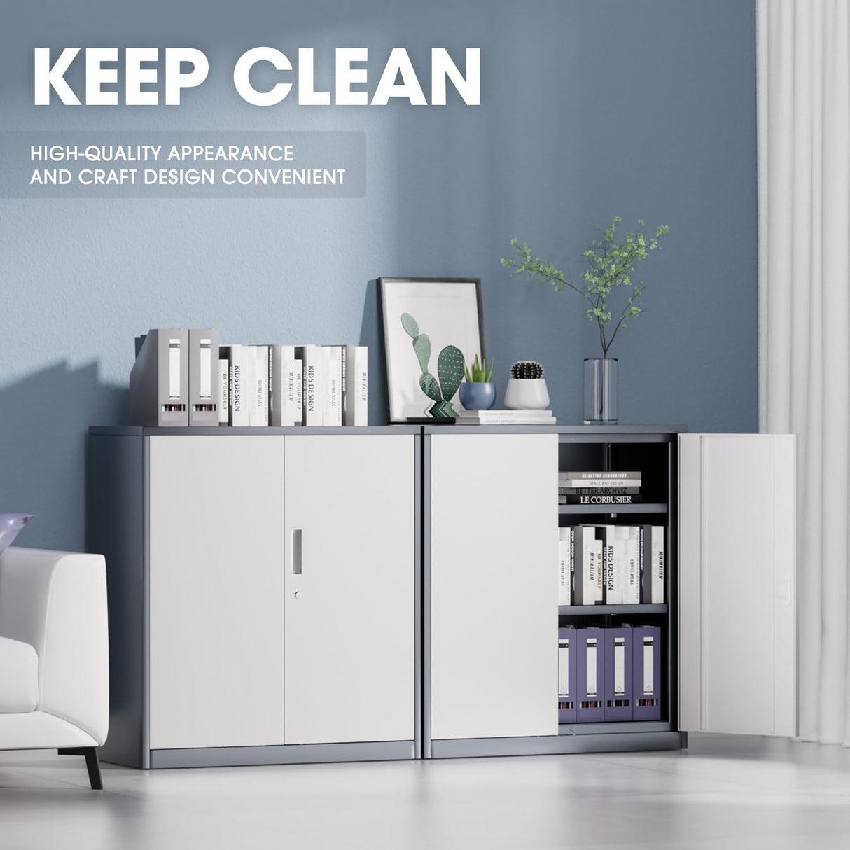 DNA MOTORING Metal Storage Cabinet, 36'' Locking Cabinet with 2 Doors and 2 Adjustable Shelves, Metal Cabinet Heavy Duty Utility Cabinet for Garage,Office,Home,Gym, Gray White, TOOLS-00631-GY-WH DNA MOTORING