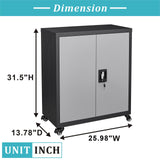 GREATMEET Metal Storage Cabinet with Locking Doors and Wheels,Garage Cabinet with Shelves for Home Office, Gym, School,Black+Grey GREATMEET